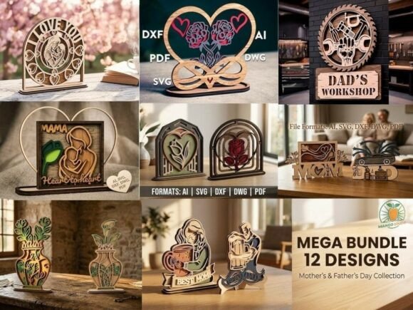 12 Mother & Father Day Layered SVG Bundle