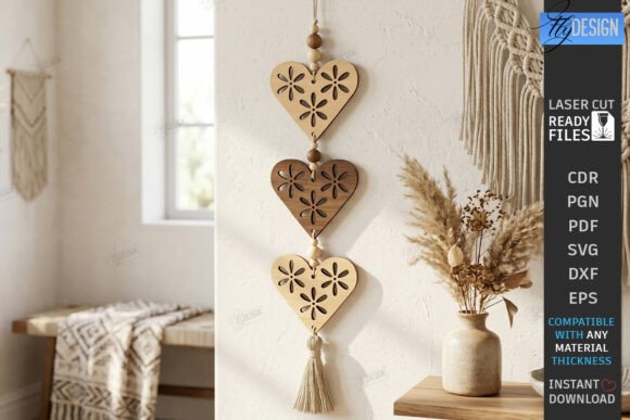 Laser Cut Heart & Bird Hanging Decor