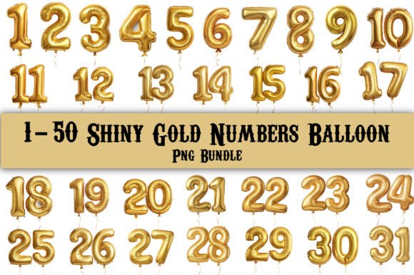 Mastering the 1-50 Numbers of Gold Balloon PNG Bundle for Professional Designs